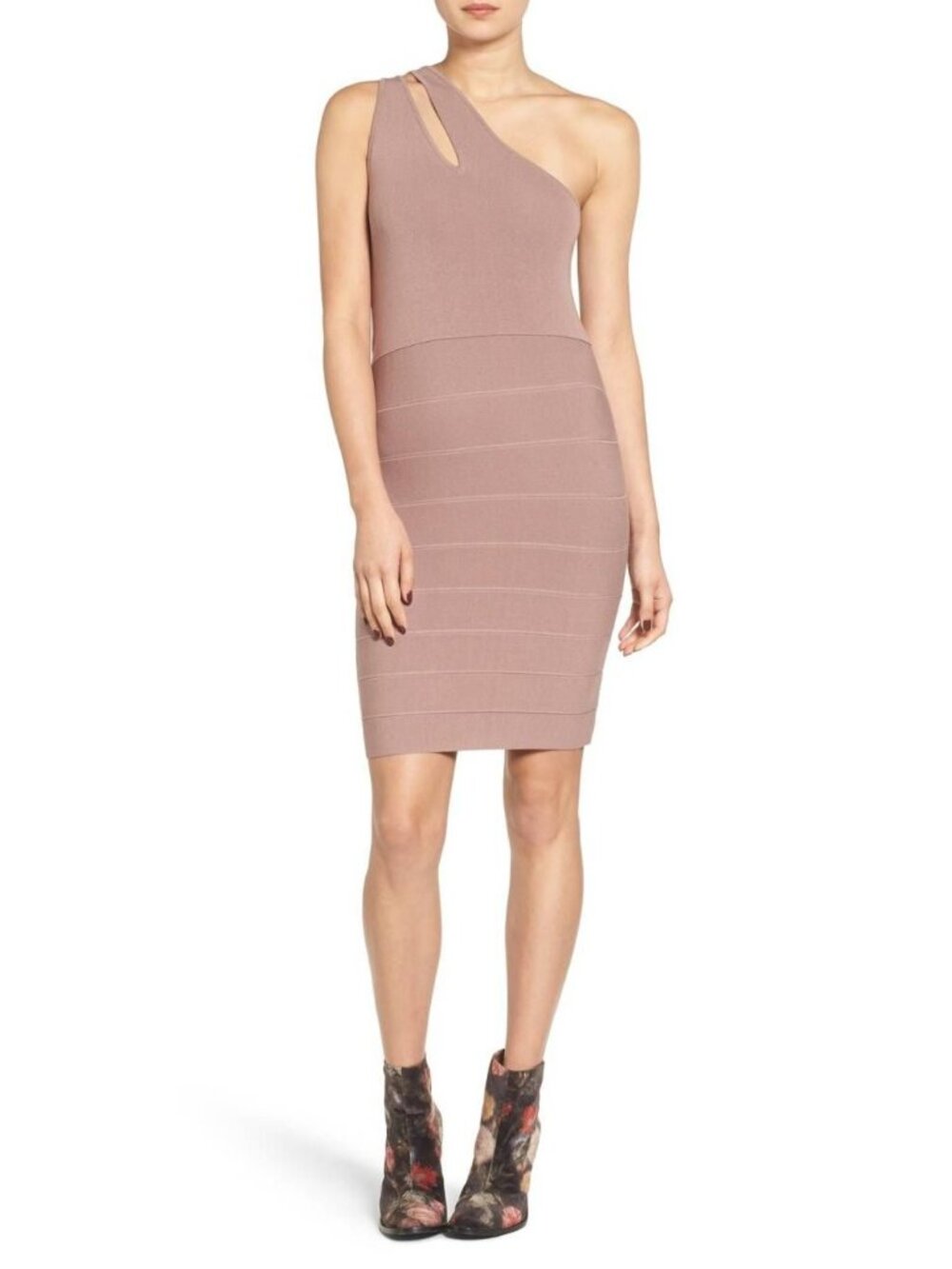 🆕LEITH Bandage Body Con One Shoulder Stretch Dress Tan Taupe Large